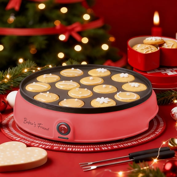Compact Electric Dutch Pancake Maker, 14-Cavity Pancake Griddle, Poffertjes Pan for Breakfast, Desserts, And More, Aqua Color
