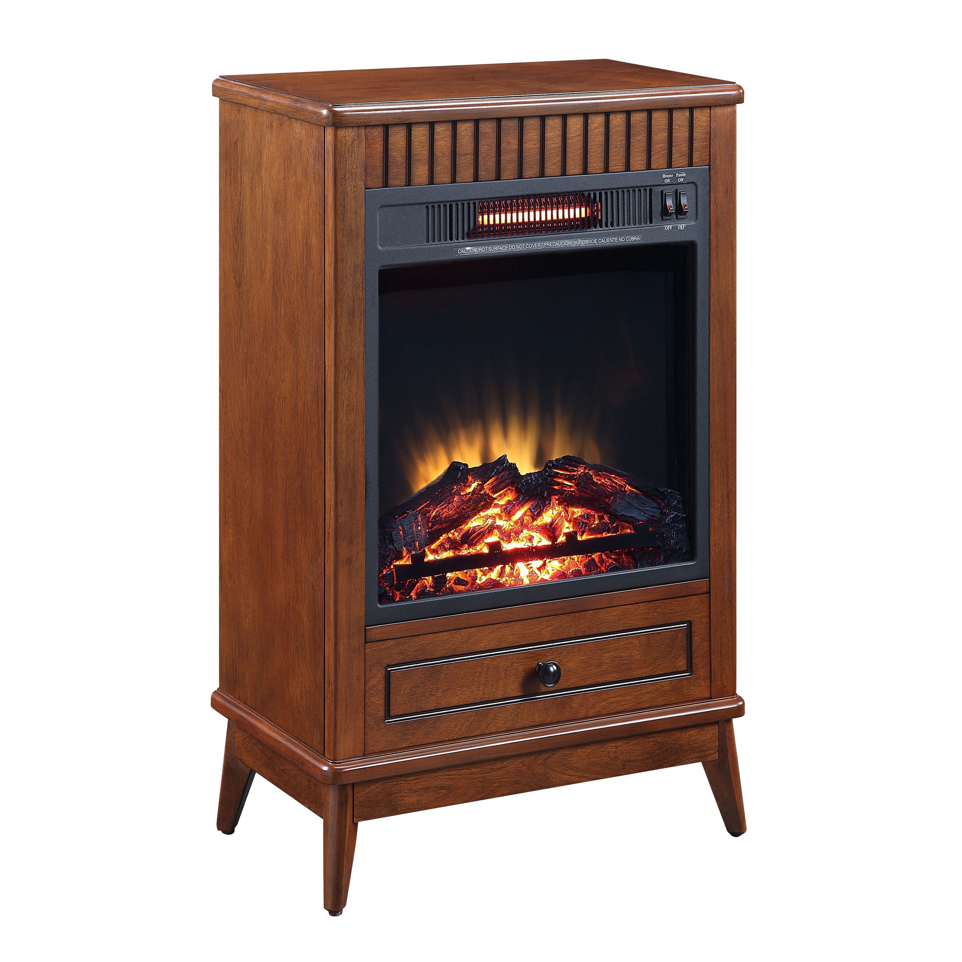 Compact Electric Fireplace with Drawer Versatile Wood Design for