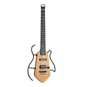 Compact Electric Guitar, Small Lightweight Headless Guitar for Travel and Practice, Portable Solid Body Easy Assemble Stands wtih Gig Bag, Natural
