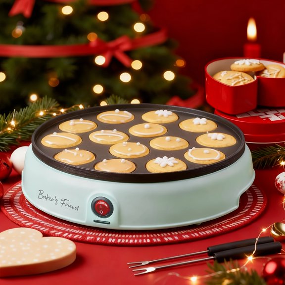 Compact Electric Mini Pancake Maker with 14-Cavity Griddle Plate, Perfect for Breakfast Treats, Desserts, and Snacks in Aqua Blue