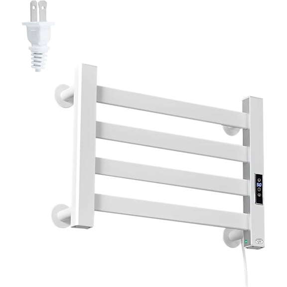 Compact Electric Towel Warmer Wall Mounted, 4 Bar Heated Towel Rack with Intelligent Timer & Temp Control, Plug-in/Hardwire, Left and Right Compatible