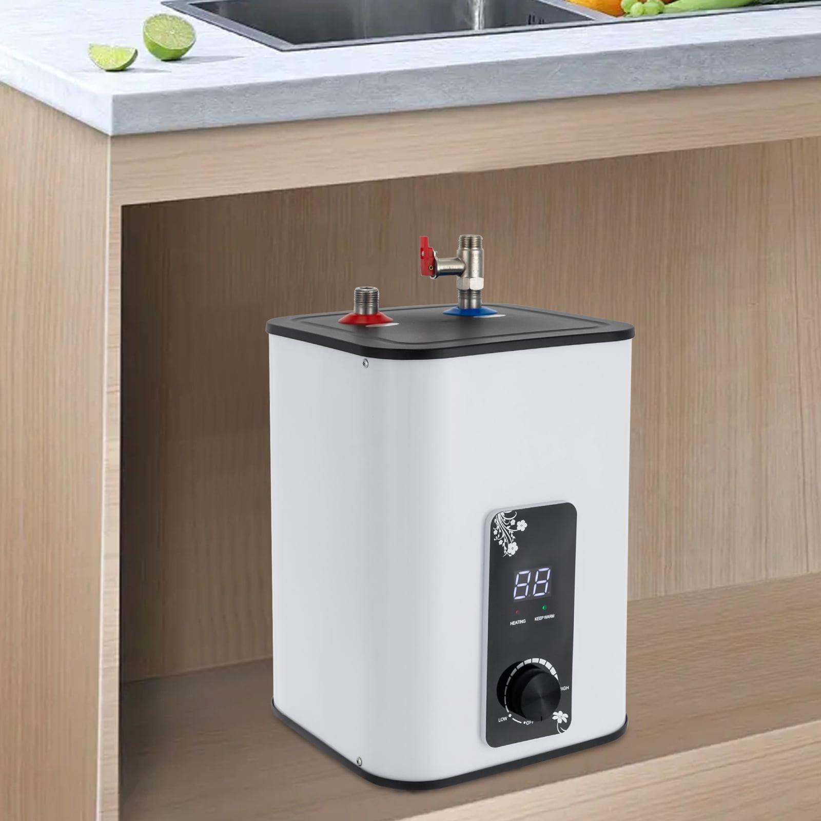 Compact Electric Water Heater 8L,Instant Hot Water Heater 1500W High-Efficiency Stainless Steel Tank Safe & Space-Saving Design for Home Use