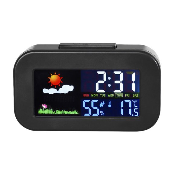 Compact Electronic Clock with Weather Forecast Icons LED Screen Weather Clock for Accurate Indoor Temperature And Humidity Reading