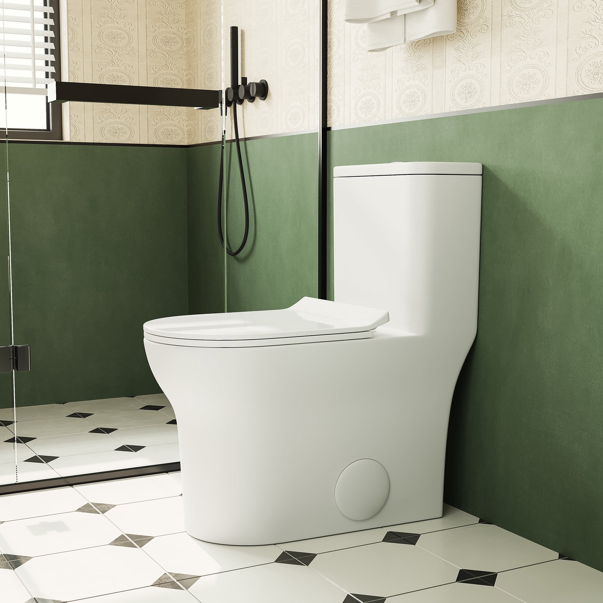 Compact Elongated One-Piece Toilet with Dual Flush 0.8/1.28 GPF, 16.3 ...