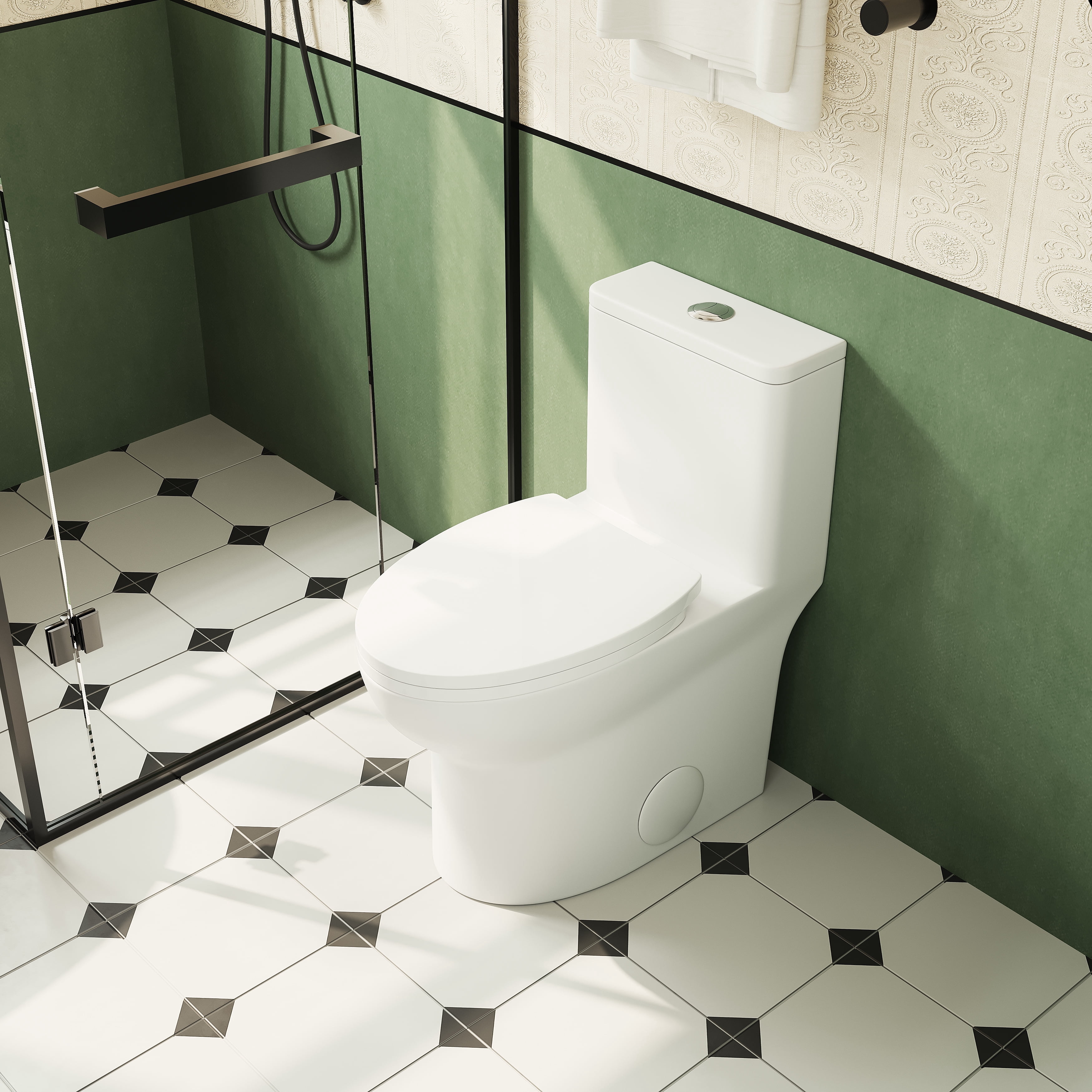 Compact Elongated One-Piece Toilet with Dual Flush 0.8/1.28 GPF, 16.5 ...