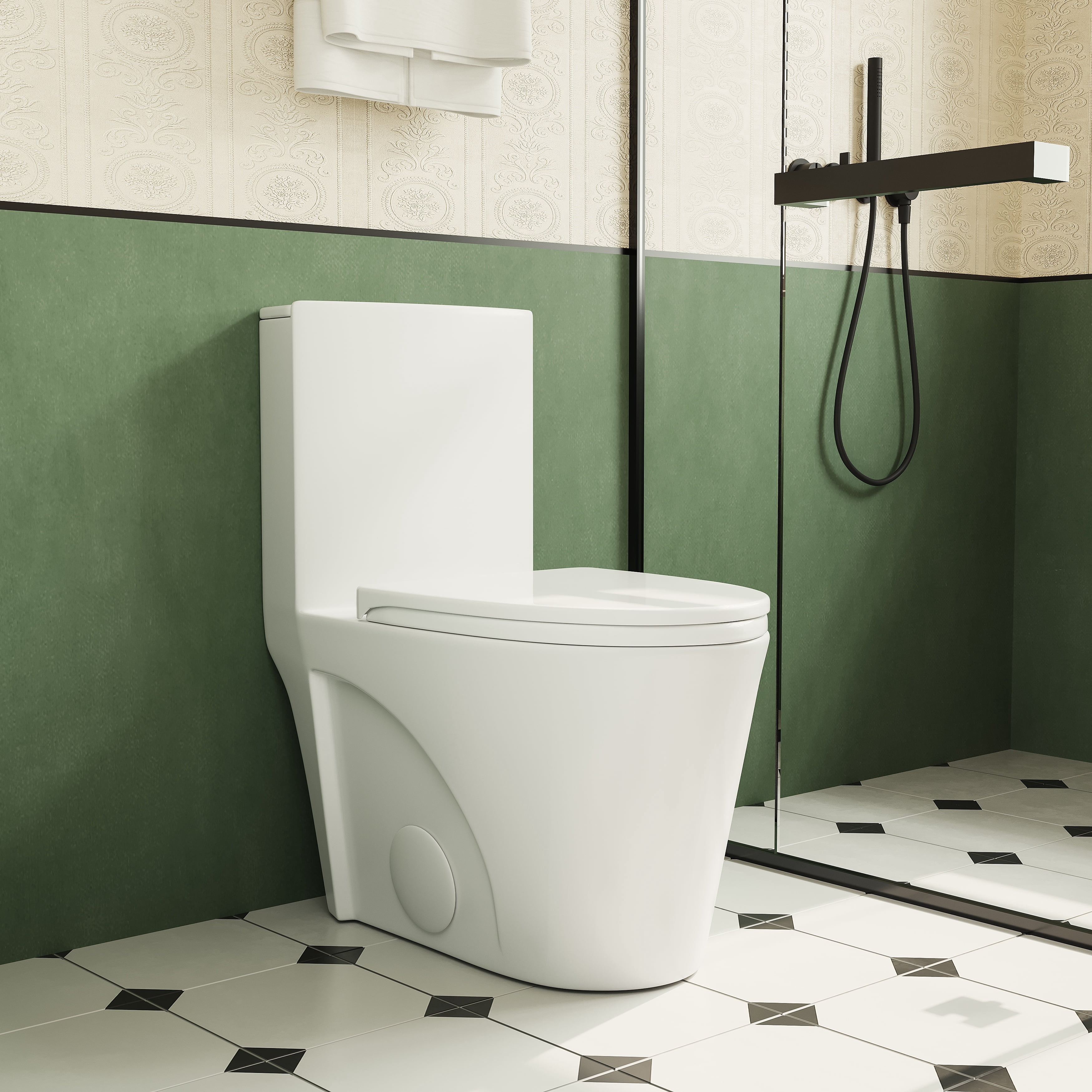 Compact Elongated One-Piece Toilet with Dual Flush 0.8/1.28 GPF, 16 ...