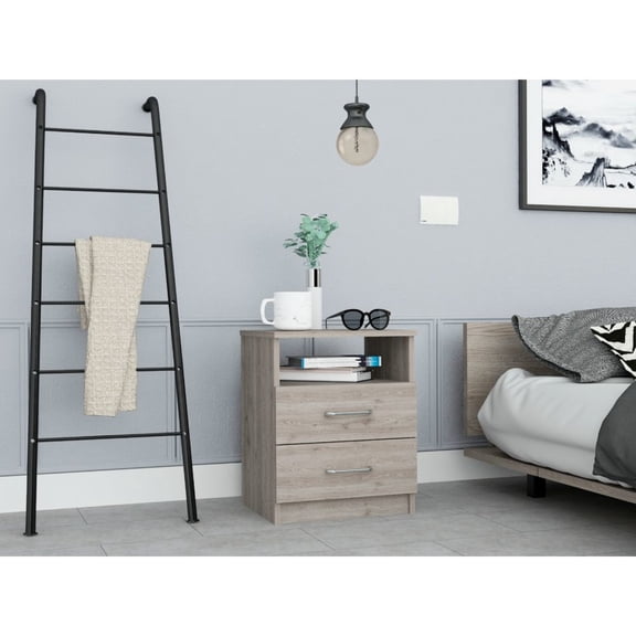 Compact End Table, Gray - Two Drawers And A Shelf For Space Purposes Table In Spacious Extra Efficient Storage
