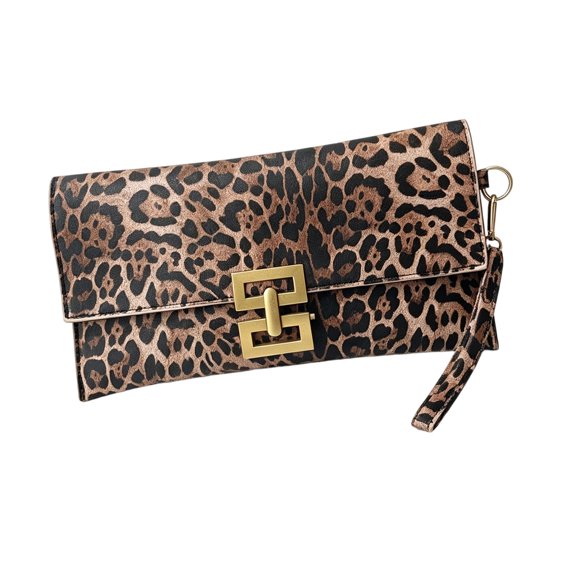 Compact Envelope Purse with Attached Wrist Strap, Print Exterior, PU Leather Body and Geometric Front Clasp