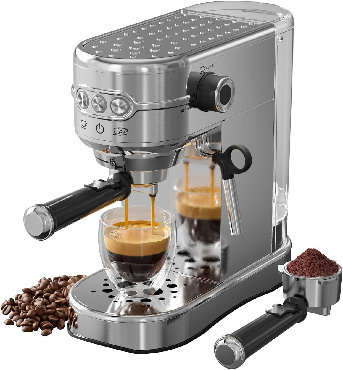 , Compact Espresso Maker, Stainless Steel Expresso Coffee Machines with Steam Milk Frother & 34oz Removable Water Tank for Home, Cappuccino Machine, Great Gift