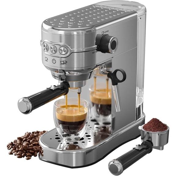 , Compact Espresso Maker, Stainless Steel Expresso Coffee Machines with Steam Milk Frother & 34oz Removable Water Tank for Home, Cappuccino Machine, Great Gift
