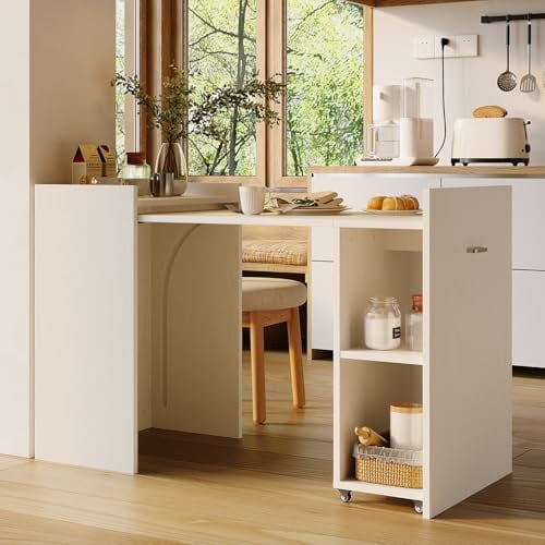 Compact Extension Table Folding Computer Desk with Drawer and Storage Shelves for Home Office, Study, Gaming in Small Spaces, Dorm or Apartment - White$$Home Decor, Kitchen, & Other