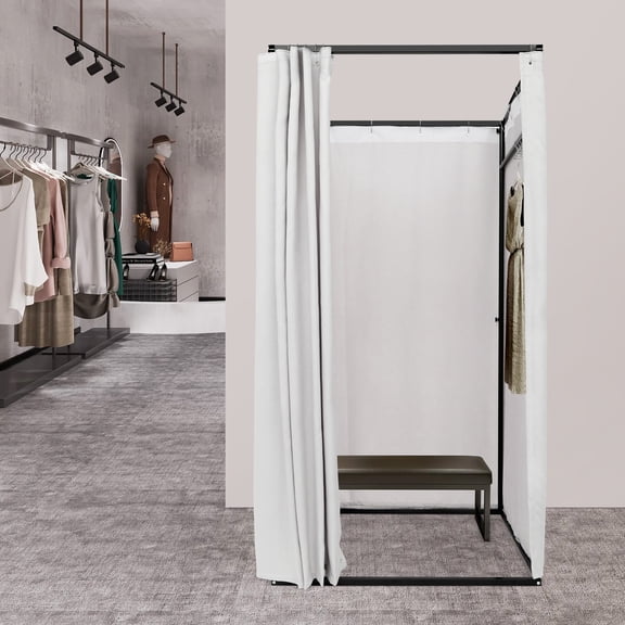 Compact Fitting Room, Grey Modern Design with Gourd Hanging Ring, Easy to Assemble and Clean, Suitable for Bedrooms and Temporary Lockers