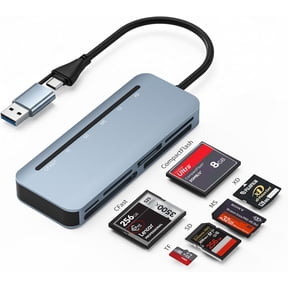 Compact Flash Card Reader - 6-in-1 CF/SD/TF/MS/XD/CFast Adapter, Read 6 Cards Simultaneous, Aluminum USB 3.0 5Gbps Multi Memory Card Readers for iPhone 15/16/17, Android, iPad, MacBook, PC