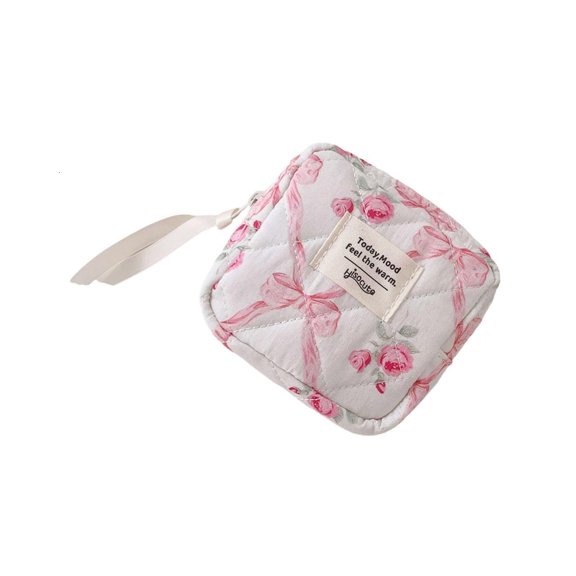 Compact Floral Cosmetic Case With Interior Dividers Durable Polycotton Fabric For Daily Essential Organization