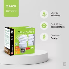 Compact Fluorescent Light Bulb T2 Spiral, E26 Base, 9W (40 Watt Equivalent), 2700k Soft White, 540 Lumens, CFL, 120V - UL Listed, (2 Pack)