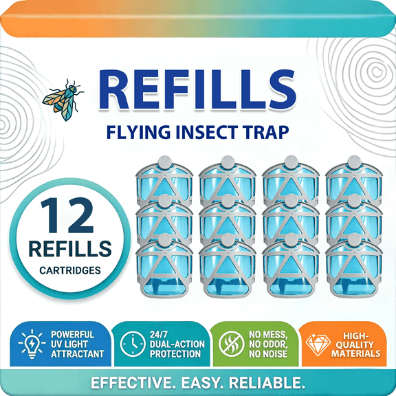 Compact Flying Insect Trap Indoor Refill Kit–12 Cartridges,Compatible with M577,Easy Snap-In Replacement