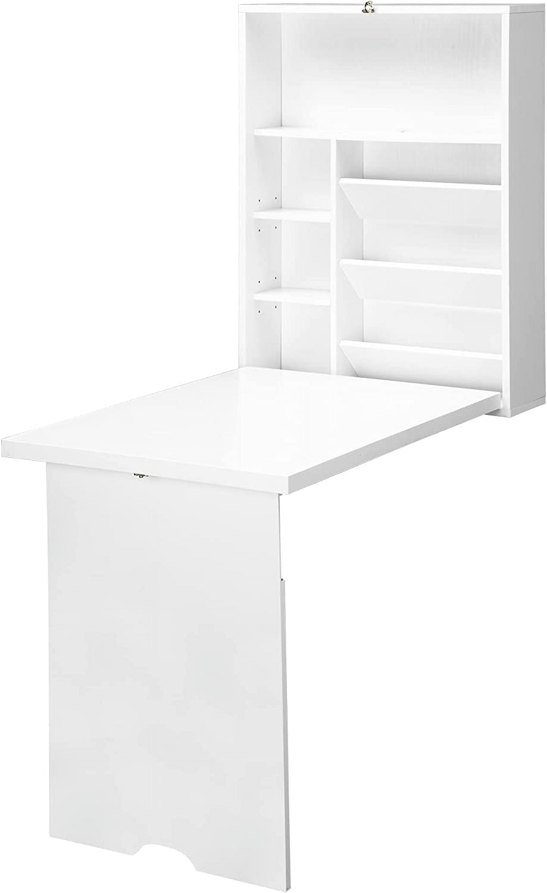 Compact Fold Out Wall Mounted Convertible Desk With Storage, White