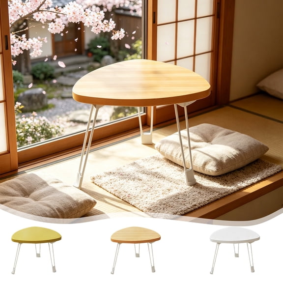 Compact Foldable Round Side Table, Ivory White Triangle Frame With Metal Wire Legs, Portable Space Saving Table For Sofa Living Room & Outdoor, 15.7 In, 11.8 In