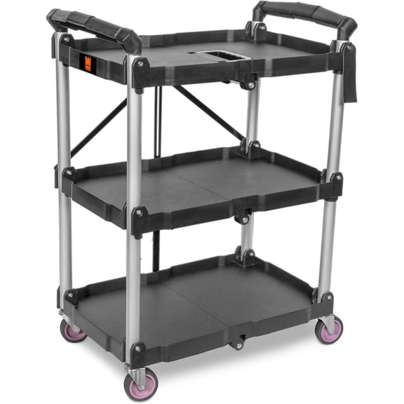 Compact Foldable Service Utility Cart, Three Tier with 165-Pound Capacity (73065)