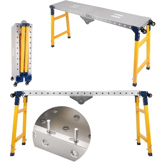 Compact Foldable Welding Workbench, 1100 lbs Adjustable Height Scaffolding Platform for Small Garage Home Workshop