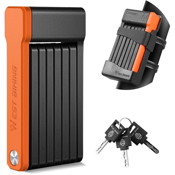 Compact Folding Bike Lock with 3 Keys, 2.06 Ft Anti Theft Security Bicycle Locks, Super Strong Bicycle Security Chain Lock with Bracket for Electric Bikes/Scooters