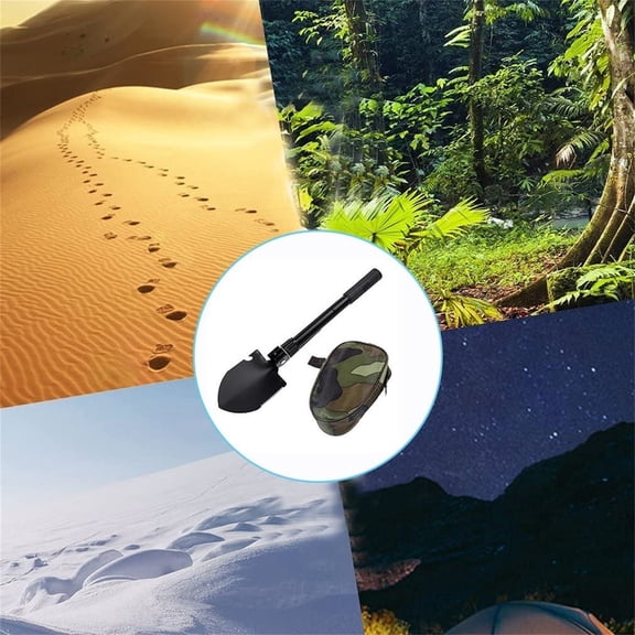 Compact Folding Camping Shovel Mini Pickaxe with Carrying Pouch for Gardening Off-Road Adventures Emergency Situations and Ice Removal