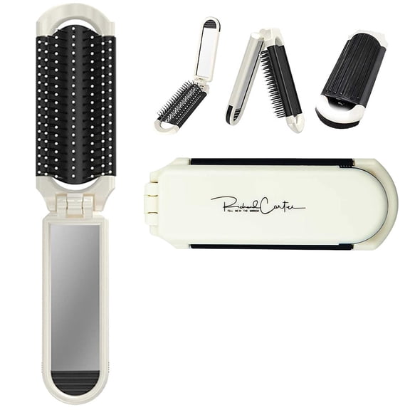 Compact Folding Hair Brush Mirror Wet Dry Detangling Comb Mini Travel Massage Brush for All Hair Types