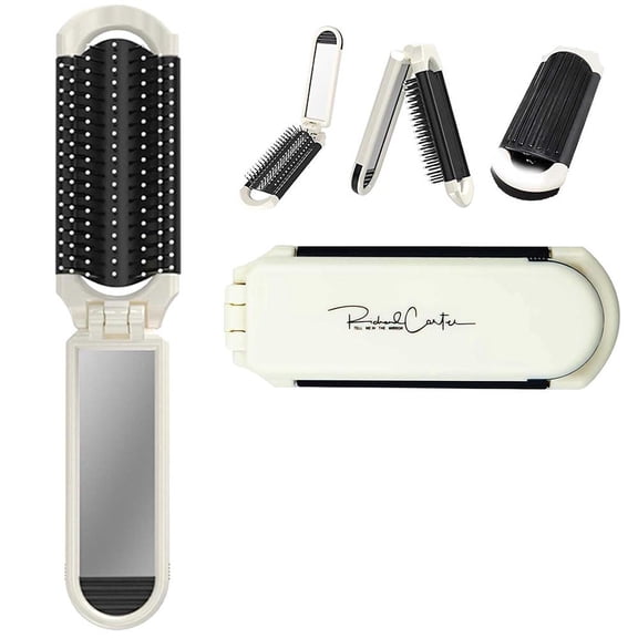 Compact Folding Hair Brush with Mirror Dual Use Wet and Dry Detangling Comb Mini Travel Massage Brush for All Hair Types