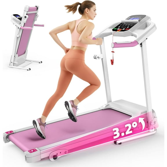 Compact Folding Treadmill for Home (2.5HP Quiet Brushless Motor, 400lbs Capacity, 3-Level Incline, 45dB Ultra-Quiet + Heart Rate Sensors for Small Spaces)