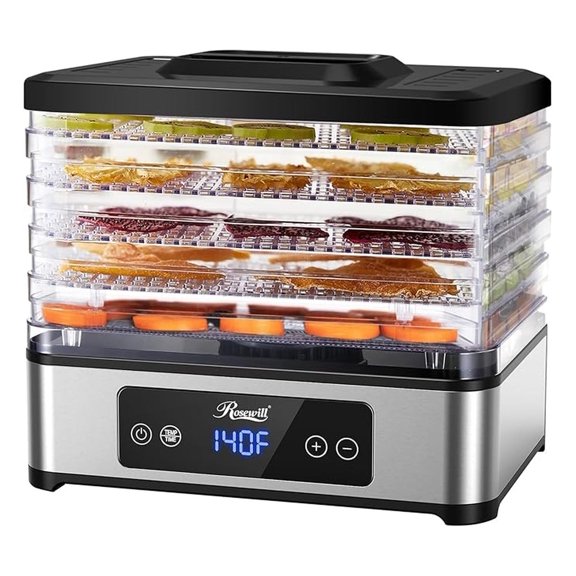 Compact Food Dehydrator, 5 Stackable Trays with Adjustable 48H Timer and Temperature Control - 400W Electric Food Dryer for Jerky, Fruits, , Veggies, Meat & Dog Treats