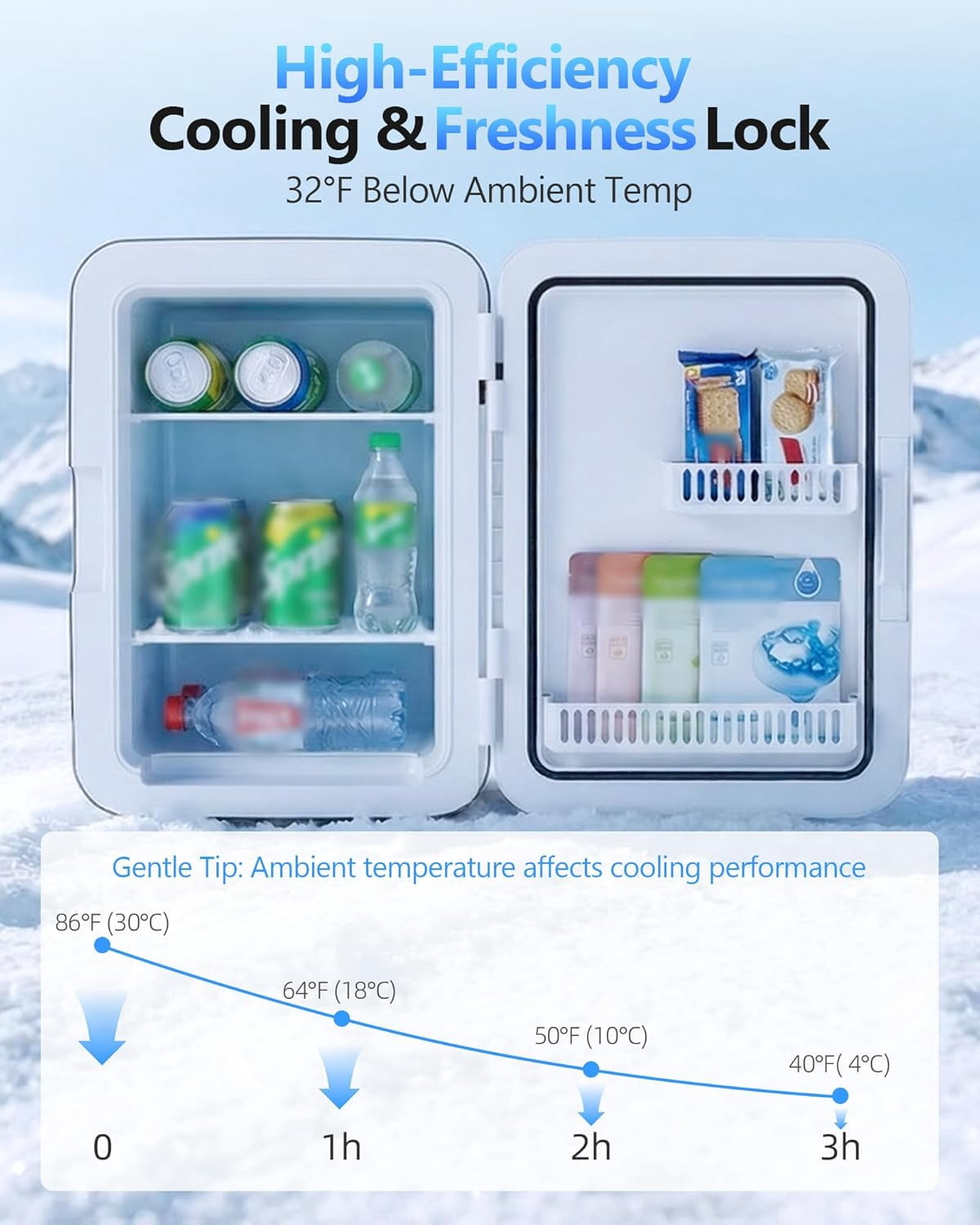 Compact  Fridge, Portable Small Refrigerator with  Power, 10 Liter Cooler for Beverage, Food, Skincare, Bedroom, Office and Car, Black