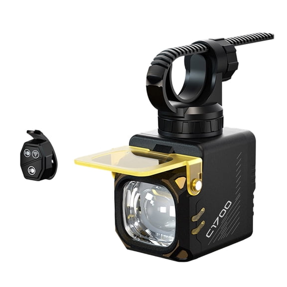 Compact Front Bike Light 1700 Lumens with Quick Release Mount and Remote Control for Night Cycling and Outdoor Riding Black