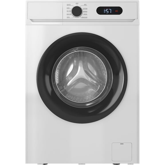 Compact Front Load Washer, 2.8 Cu. Ft. High Efficiency Washing Machine with 9 Wash Cycles, LED Display, Self Cleaning, Load Detection & Foam Removal for Household Apartment Use, White