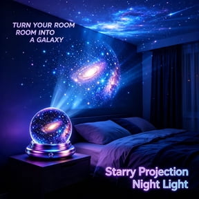 Compact Galaxy Star Projector Crystal Ball Lamp, Star Ceiling Projection Night Light for Bedroom Decor, Adjustable Brightness Nebula Projector for Cozy Room Atmosphere