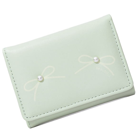 Compact Girls' Wallet with Bows Detail Fashion Small Wallets Short Card Holder Coin Purse for Daily Essential