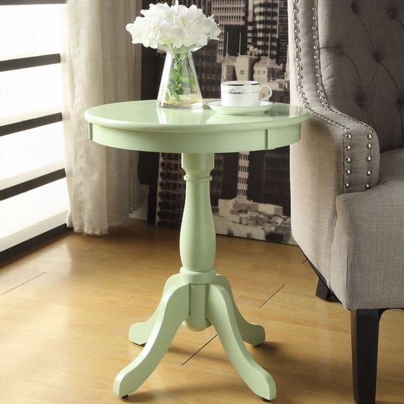 Compact Green Side Table with Turned Pedestal | Cottage Charm