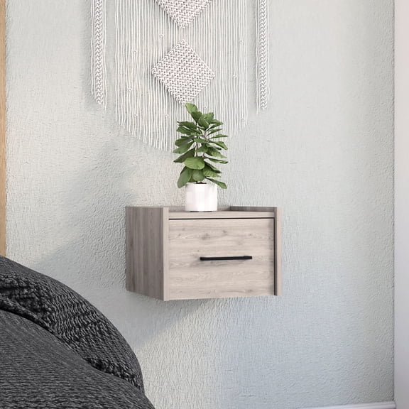 Compact Grey End Table | Wall - Mounted with Easy Installation | Storage for Nighttime Items