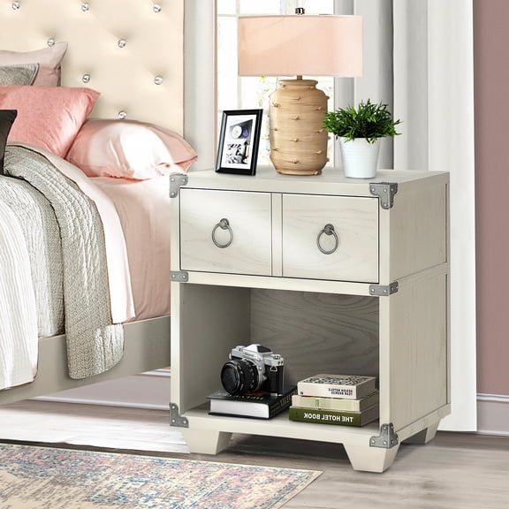 Compact Grey Nightstand With Port And Shelf For Bedroom Use Shelf, Drawer Charging Convenience