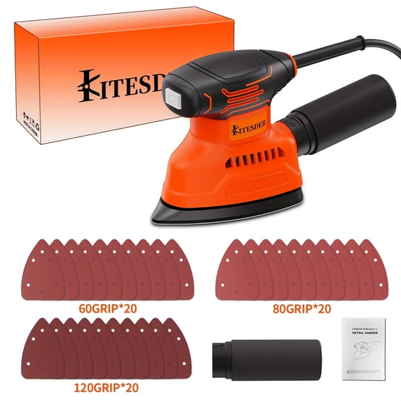 Compact Hand Sander Efficient Detail Sander Tool with Premium Sandpaper Kit, Powerful Dust Collection, Low Vibration Ergonomic Handle, for Wood Metal Paint Smooth Surface Finishing