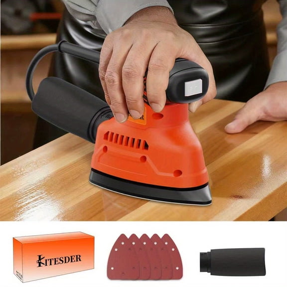 Compact Hand Sander Efficient Detail Sander Tool with Premium Sandpaper Kit, Powerful Dust Collection, Low Vibration Ergonomic Handle, for Wood Metal Paint Smooth Surface Finishing