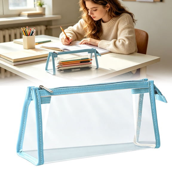 Compact High Quality Transparent Pencil Case with Genuine Leather, Travel-friendly - Lightweight Design - Designed Specifically for Bedroom Use