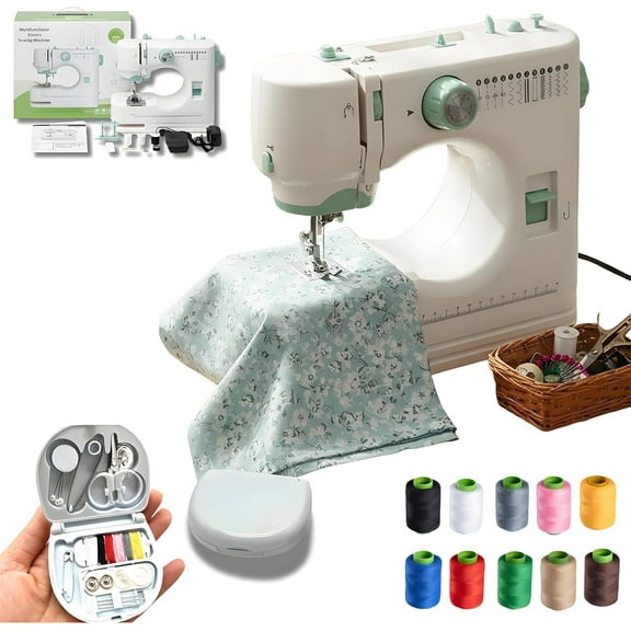 Compact Home Electric Sewing Machine, Built-In Foot Pedal and 12 Stitches, One-Touch Reverse Stitch, Electric Portable Sewing Machine with Beginners mini máquina de coser for Home DIY Projects (240v)