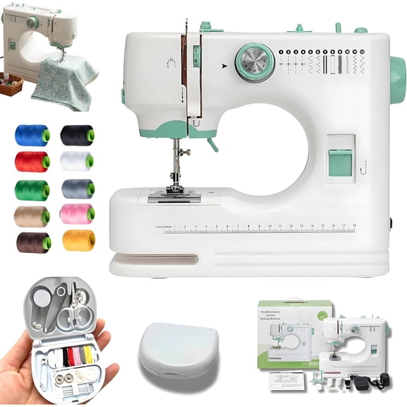 Compact Home Electric Sewing Machine, Built-In Foot Pedal and 12 Stitches, One-Touch Reverse Stitch, Electric Portable Sewing Machine with Beginners mini máquina de coser for Home DIY Projects (110v)