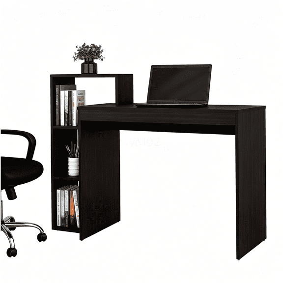Compact Home Office Desk with Open Shelf, Wenge Finish Computer Workstation for Small Spaces