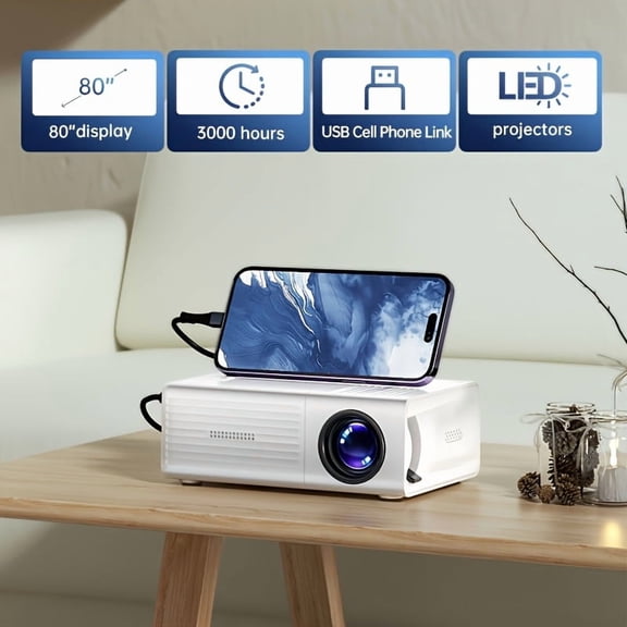 Compact Home Theater Projector | Native 720P, Full HD Compatible | Built-in Speaker, Remote Control | Multi-Device Compatible with Android/iOS/Windows/PS5/Xbox