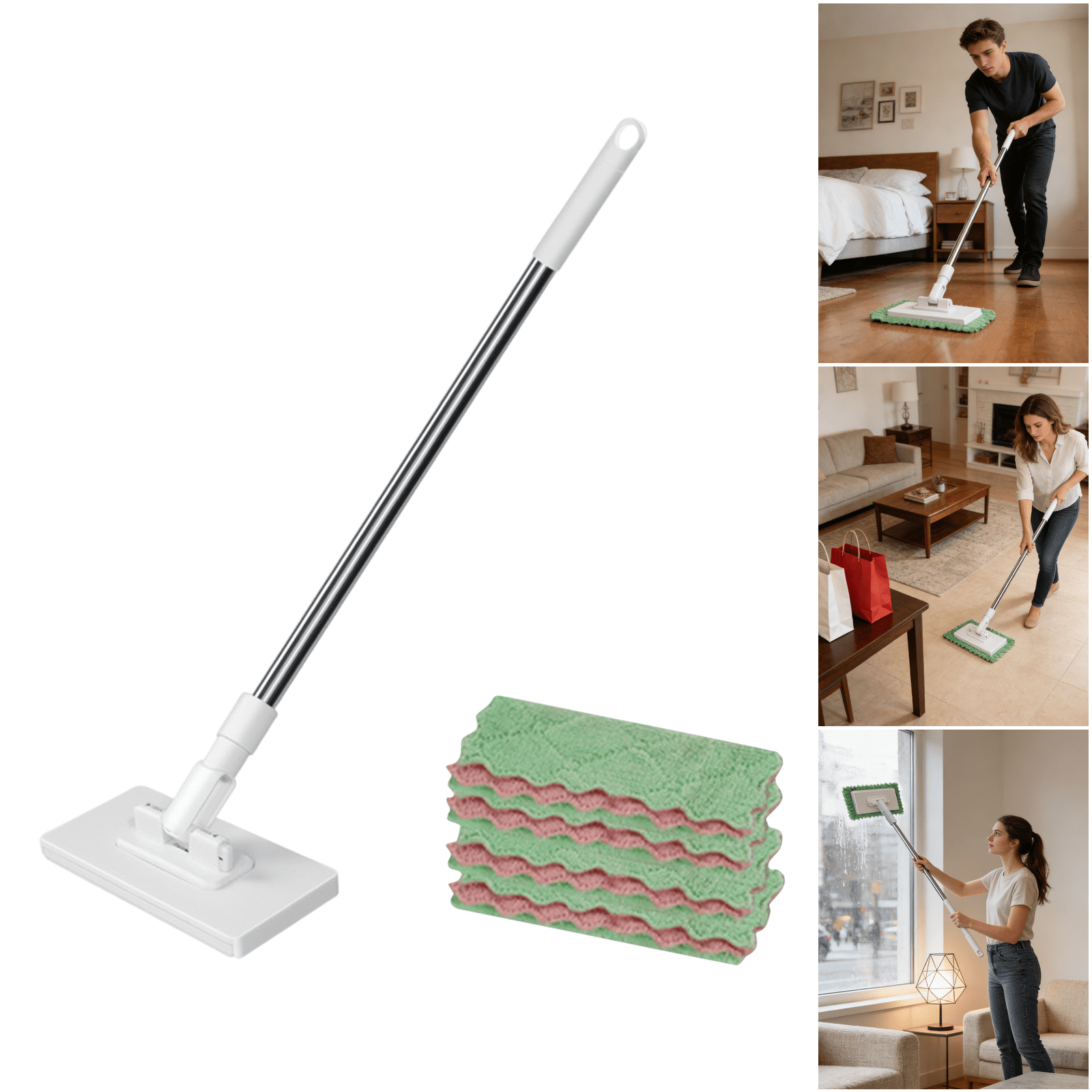 Meat Mop Compact Household Mini Mop Kit 39.37 Inch Long Handle Includes 20 ...