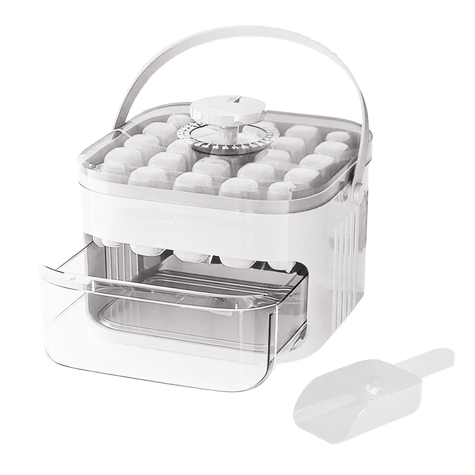 Compact Ice Cube Tray with Lid & Bin, Mini Press-Type Ice Maker for ...