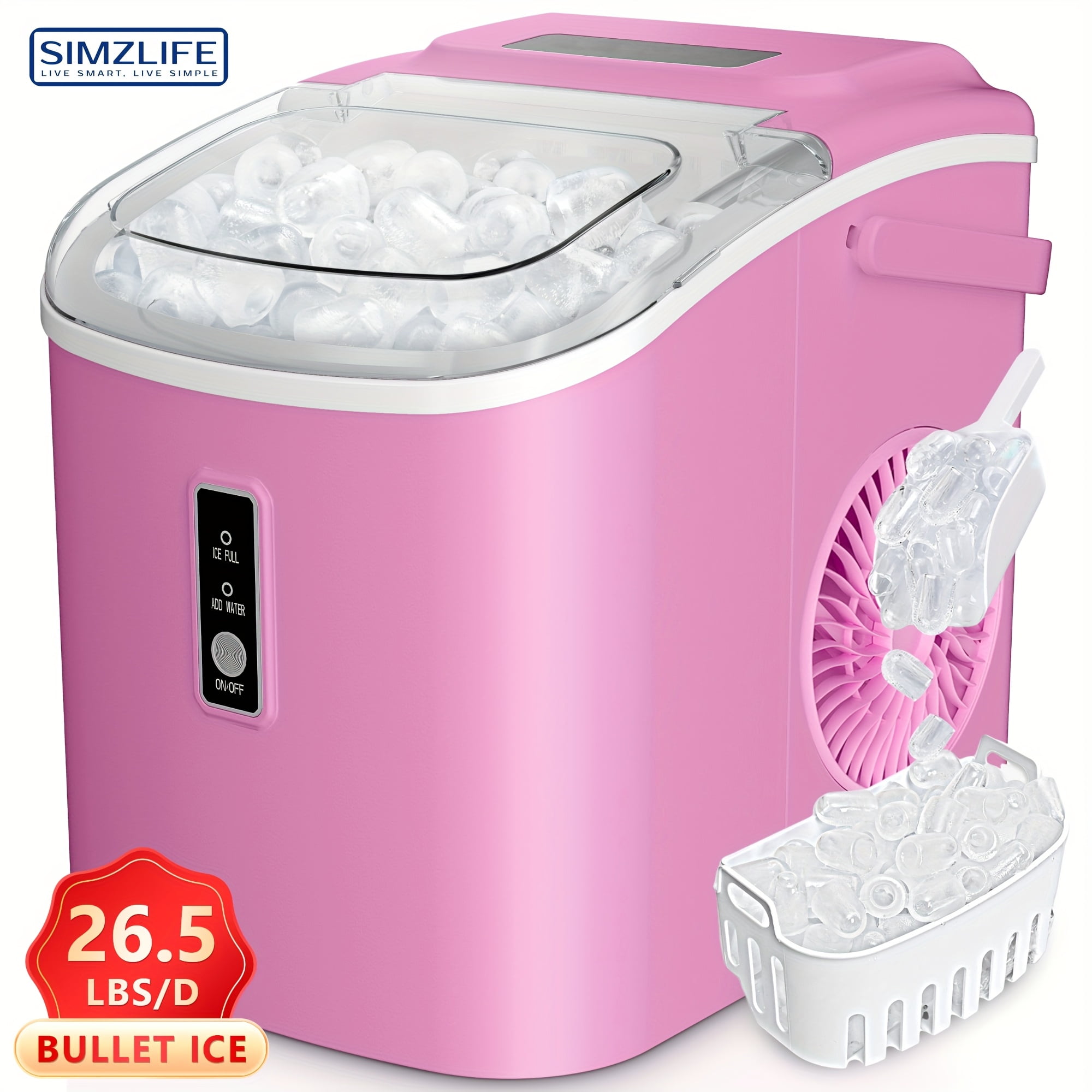 Compact Ice Maker with Handle, Produces 26lbs Per Day, Creates 9 Ice ...