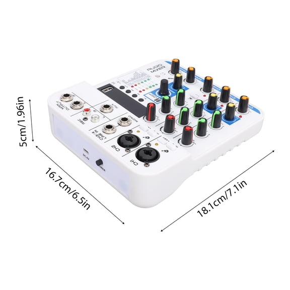 Compact Karaoke Mixer For Outdoor Use 4 Channel Sound Mixer DSP Digital Reverb USB BT MP3 Module XLR 6.35mm 3.5mm Inputs 48V Phantom Power Portable for Live Streaming Karaoke Outdoor Use