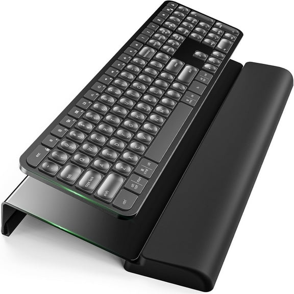 Compact Keyboard Stand w/Silicone Wrist Rest & 3-Level Height Adjustment, Klearlook Acrylic 16.85 x 5.5 inches Space-Saving Computer Keyboard Riser w/Storage Slot for Comfortable Typing - Black